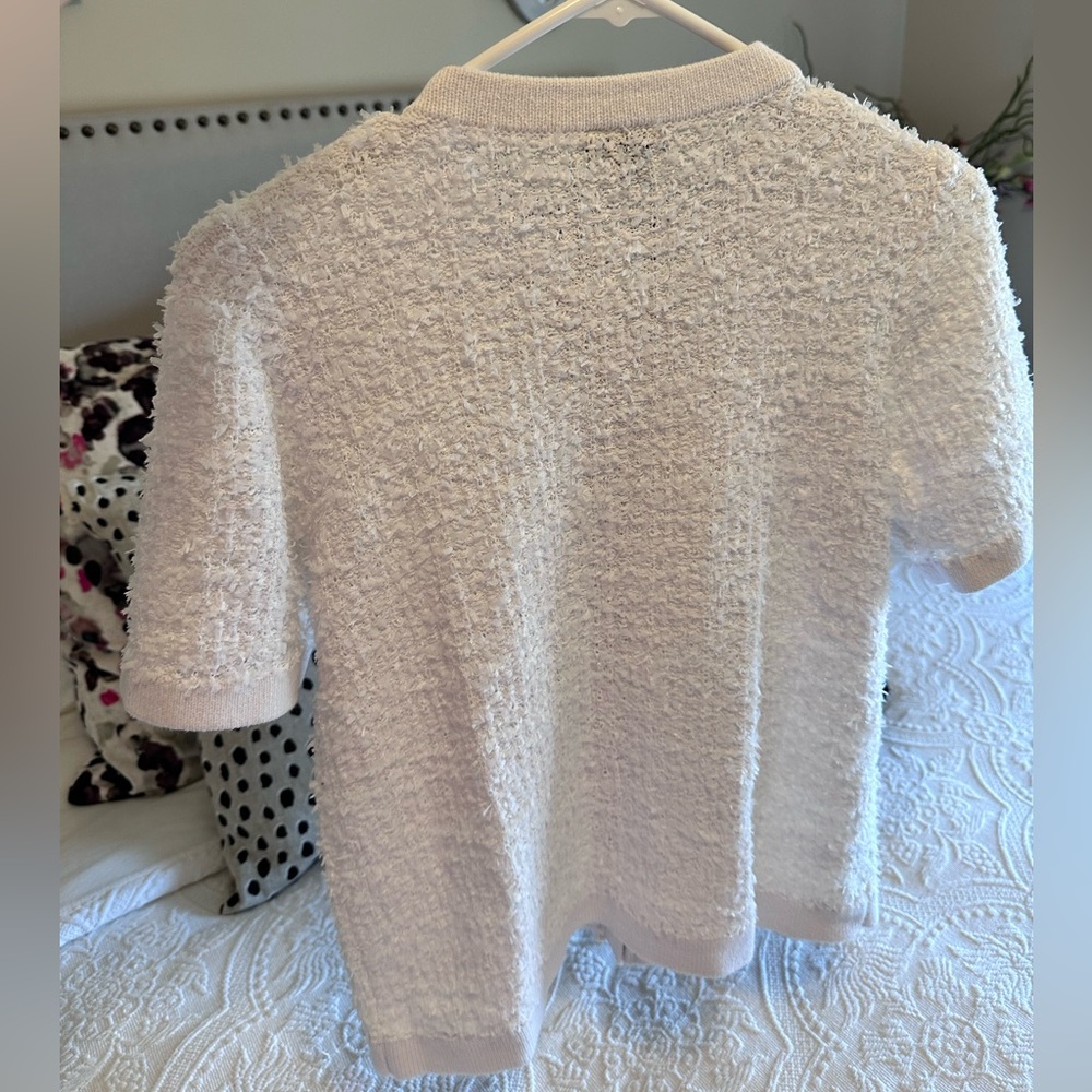 NWT Ann Taylor Factory White Knit Short Sleeve Cardigan Gold button Size XS - Picture 4 of 8